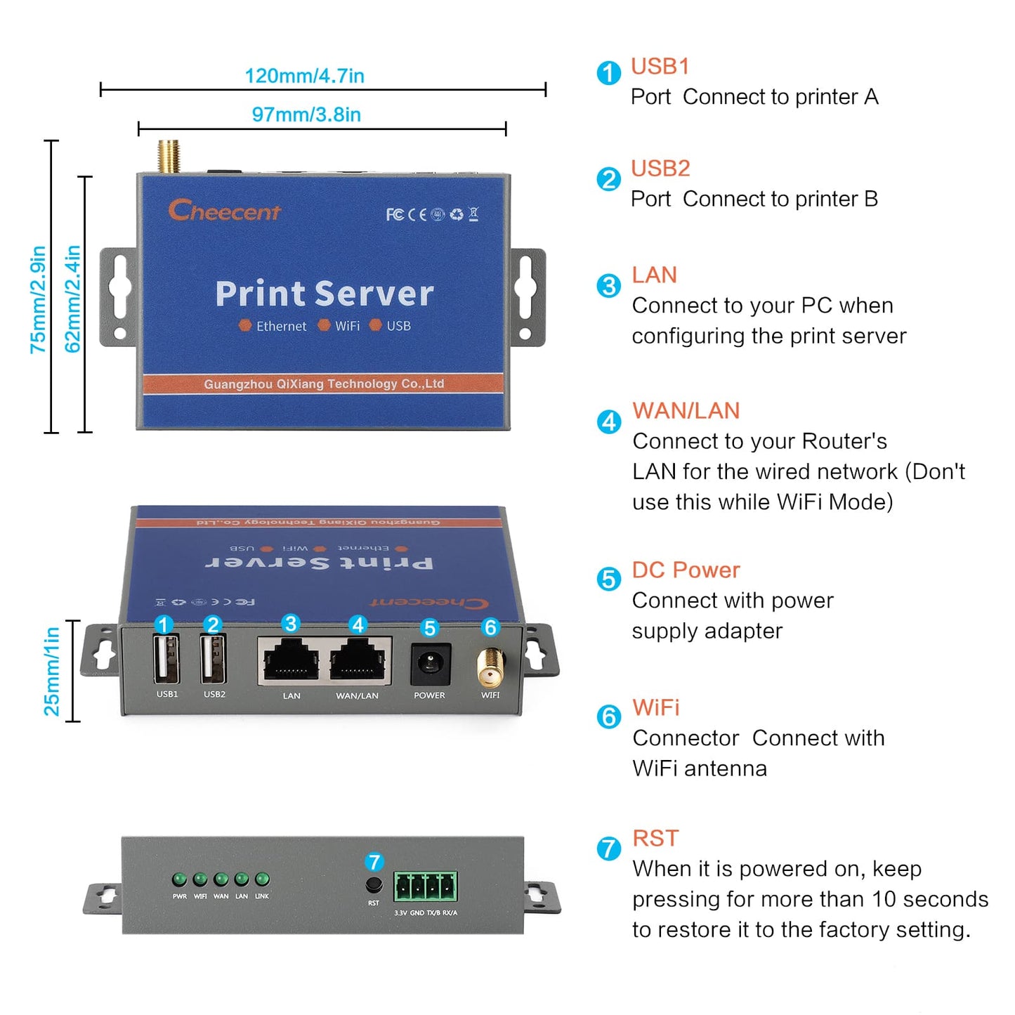 Wireless Print Server (NOT Plug&Play), 2 Port USB Print Server, Computer Networking Print Servers - Convert USB Printer To Wireless WiFi Ethernet Networking - Windows Mac Linux Compliant - CR202